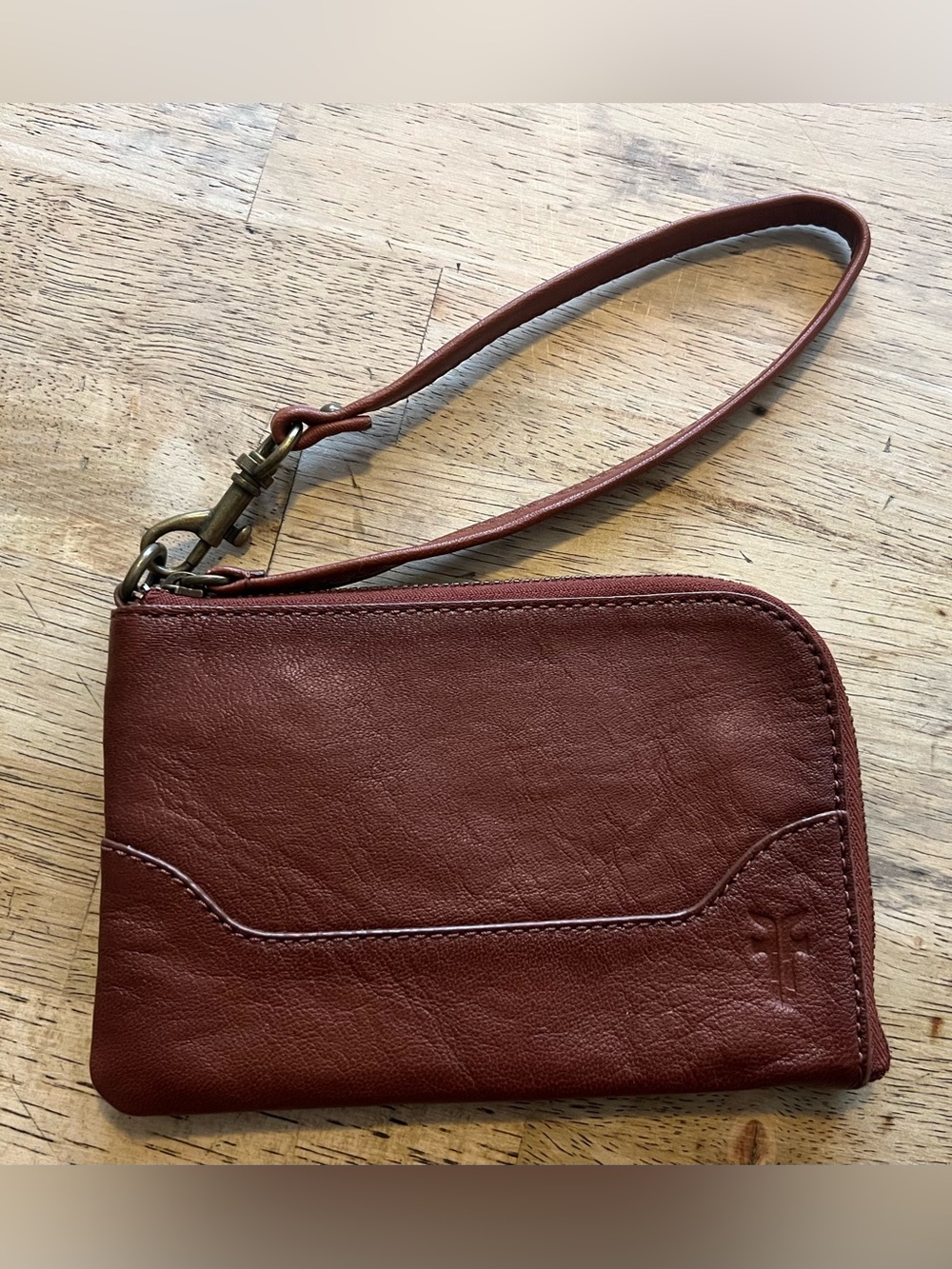 Frye Leather Wristlet Wallet in a Whiskey Brown